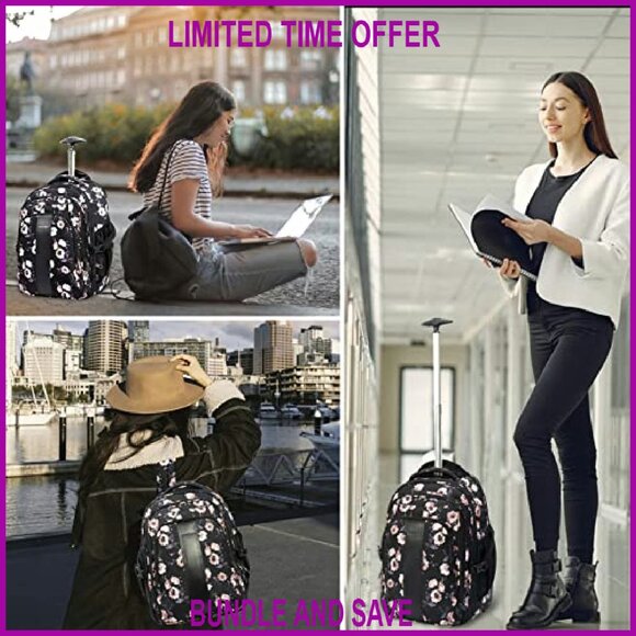 17 Inch Rolling Laptop Backpack Water Repellent Travel Friendly RFID Pockets - Picture 7 of 7